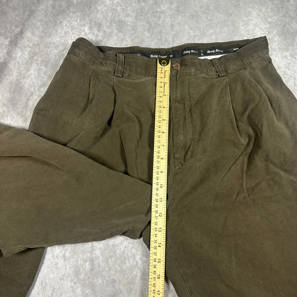 Tommy Bahama Mens 36 100% Silk Pleated Relaxed Trousers Olive Brown Casual Pants
